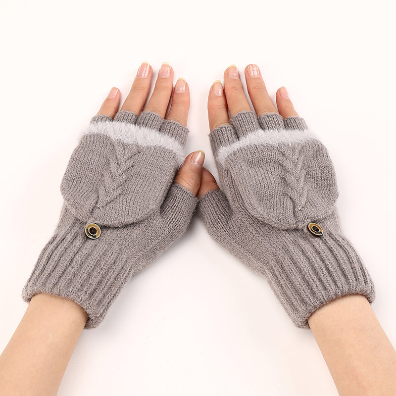 Gants Tricotés Sans Doigts Avec Rabat Mitaine