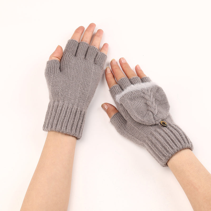 Gants Tricotés Sans Doigts Avec Rabat Mitaine