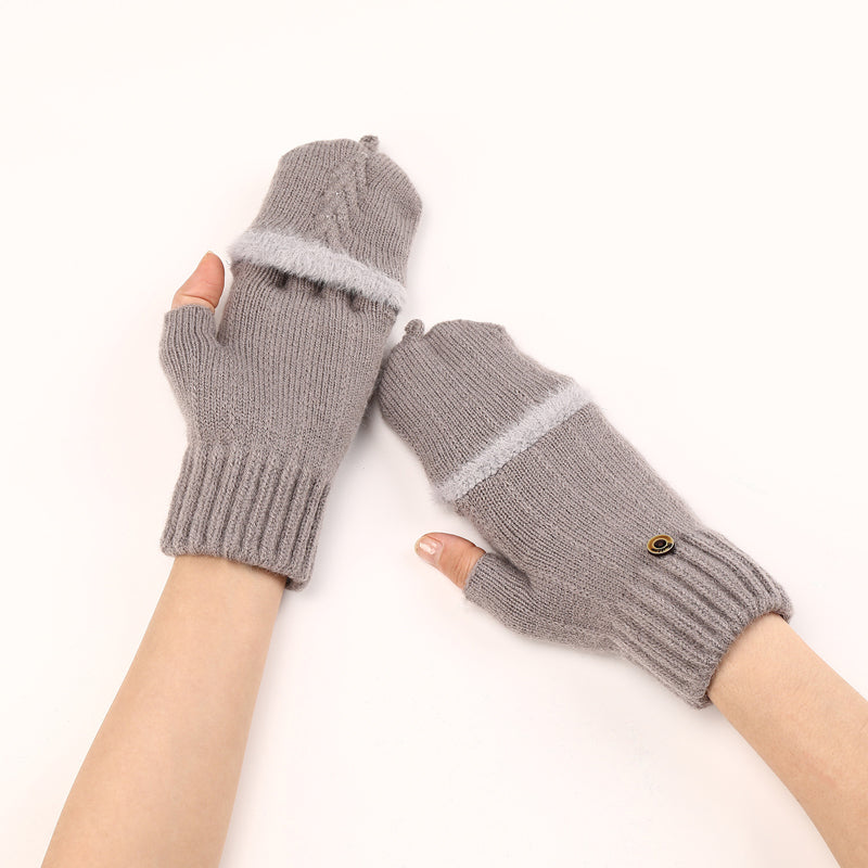 Gants Tricotés Sans Doigts Avec Rabat Mitaine