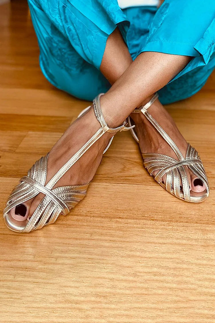 Elena | Sandales dorées à bride et design croisé