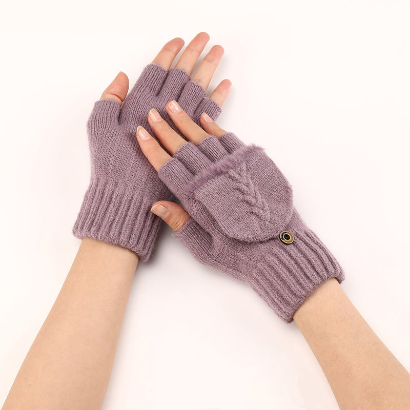 Gants Tricotés Sans Doigts Avec Rabat Mitaine