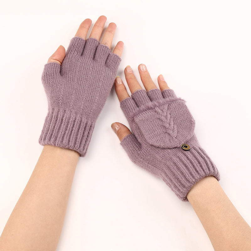 Gants Tricotés Sans Doigts Avec Rabat Mitaine