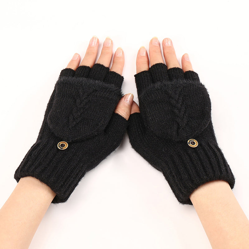 Gants Tricotés Sans Doigts Avec Rabat Mitaine