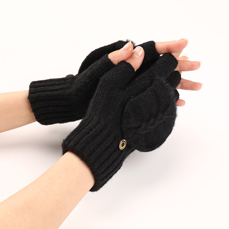 Gants Tricotés Sans Doigts Avec Rabat Mitaine