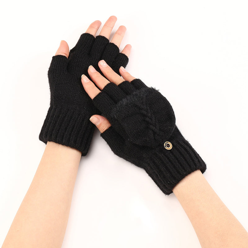 Gants Tricotés Sans Doigts Avec Rabat Mitaine