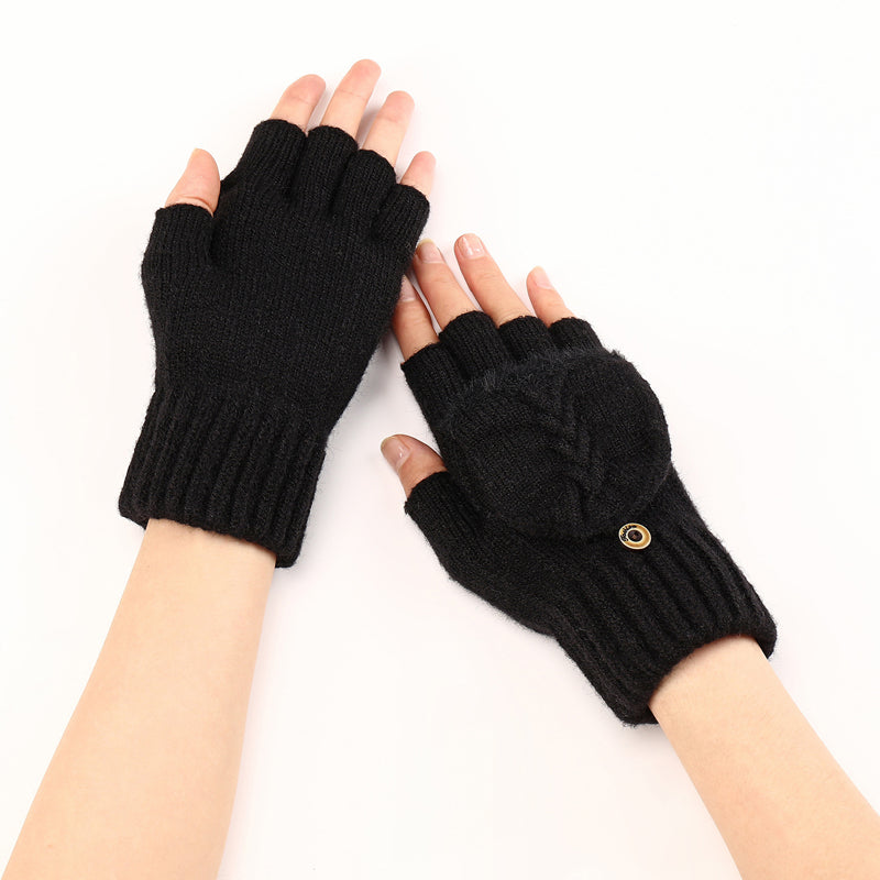 Gants Tricotés Sans Doigts Avec Rabat Mitaine