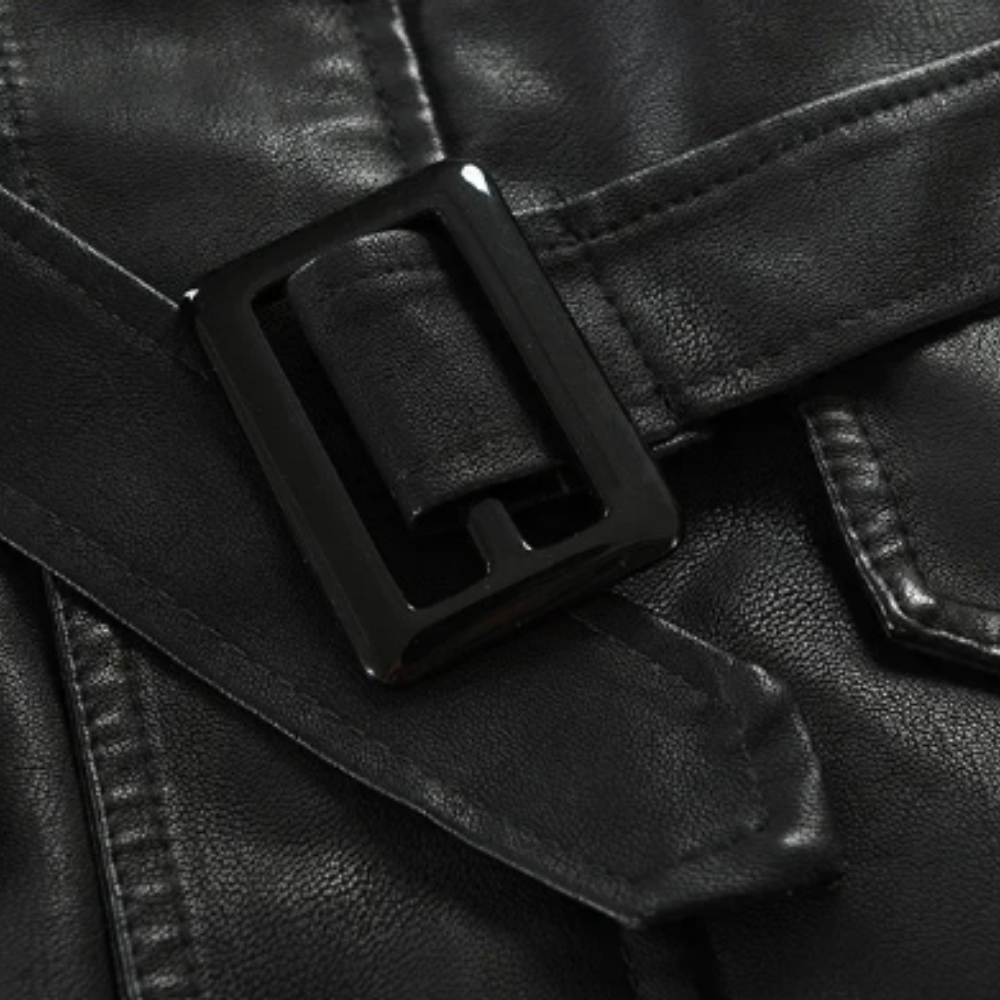 Veste de Motard Longue en Cuir Élégante