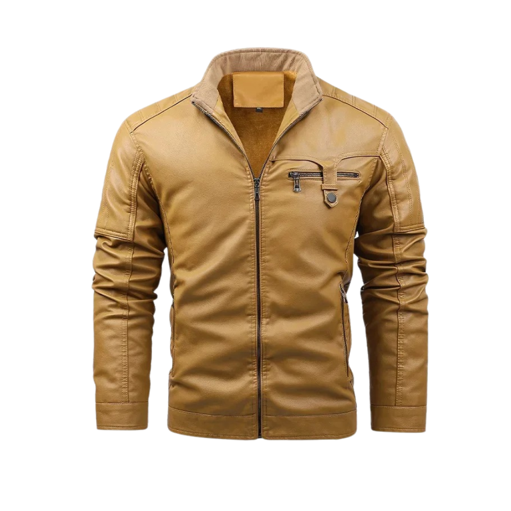 Veste en Cuir Doublée Fleece Rétro