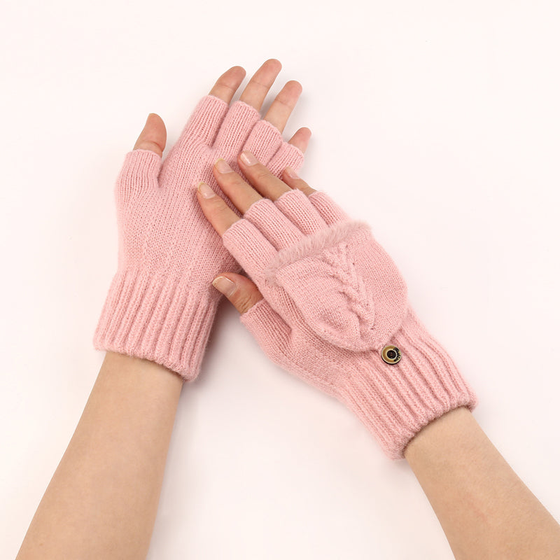 Gants Tricotés Sans Doigts Avec Rabat Mitaine