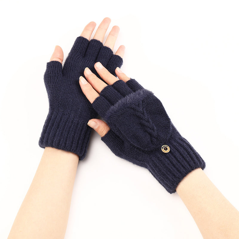 Gants Tricotés Sans Doigts Avec Rabat Mitaine