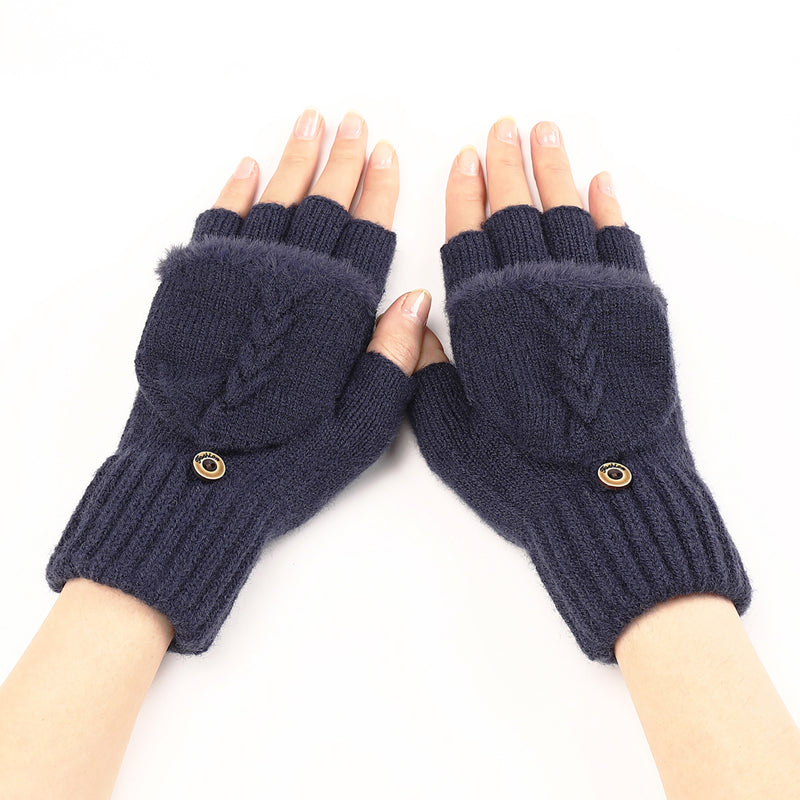Gants Tricotés Sans Doigts Avec Rabat Mitaine