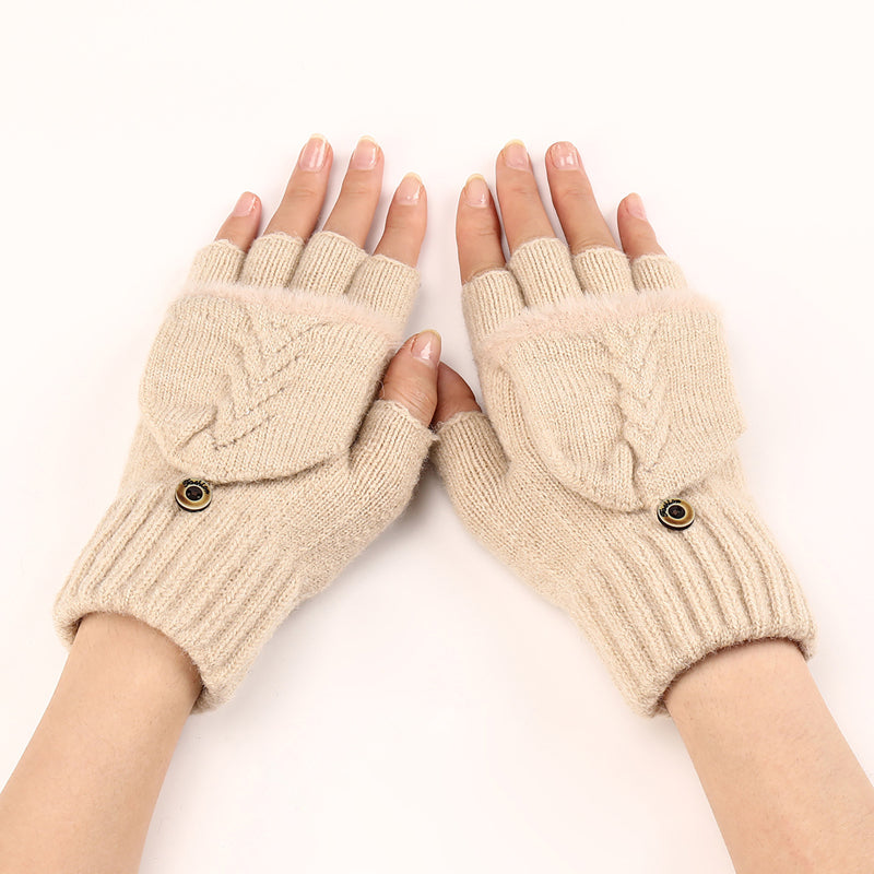 Gants Tricotés Sans Doigts Avec Rabat Mitaine