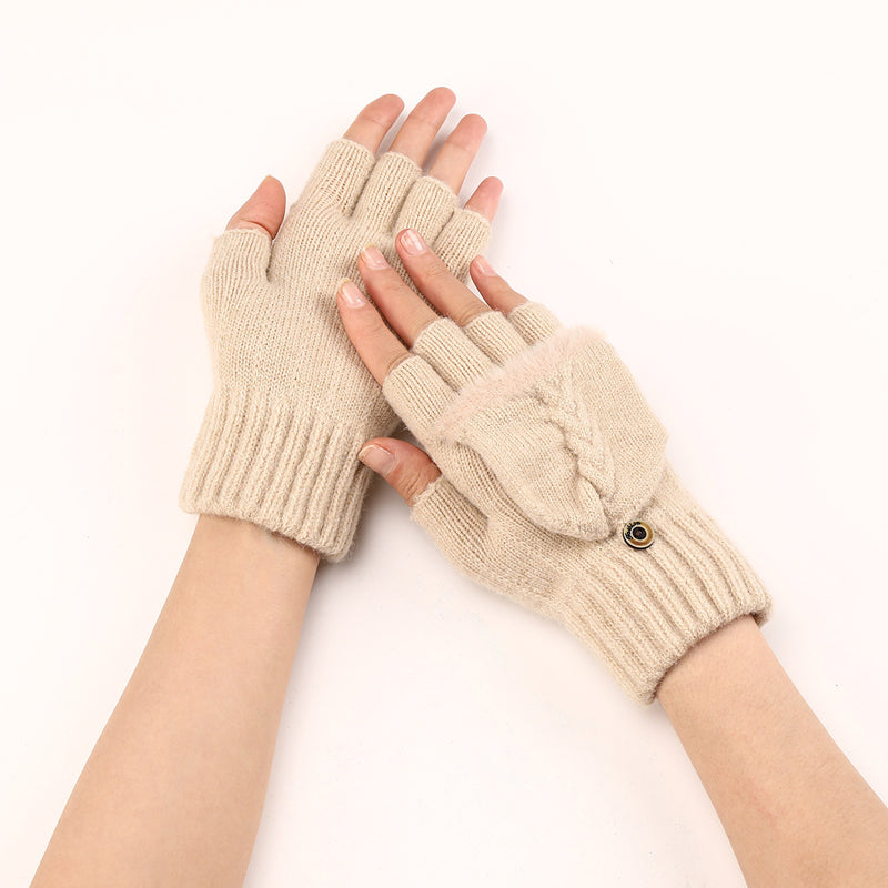 Gants Tricotés Sans Doigts Avec Rabat Mitaine