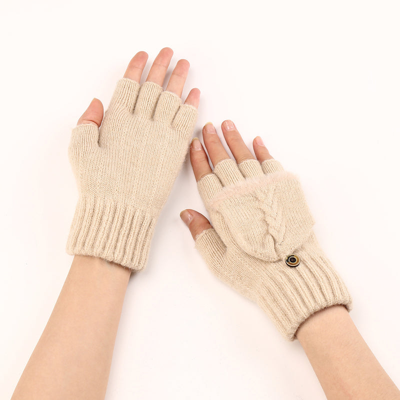 Gants Tricotés Sans Doigts Avec Rabat Mitaine
