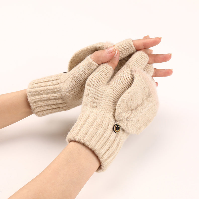 Gants Tricotés Sans Doigts Avec Rabat Mitaine