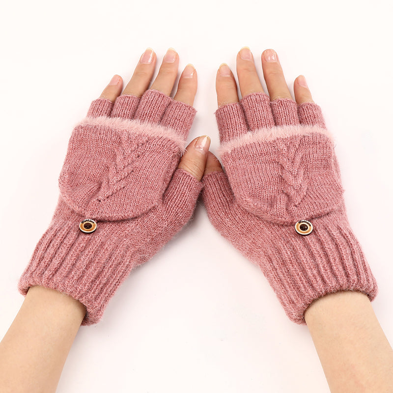 Gants Tricotés Sans Doigts Avec Rabat Mitaine