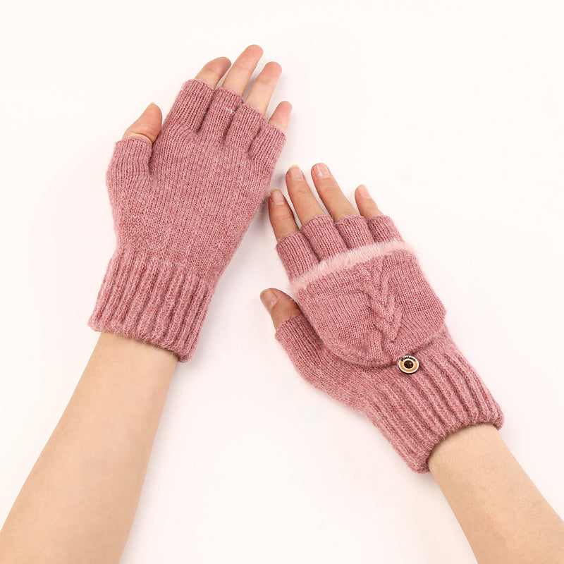 Gants Tricotés Sans Doigts Avec Rabat Mitaine