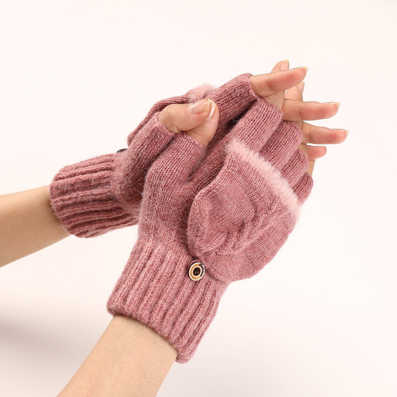 Gants Tricotés Sans Doigts Avec Rabat Mitaine