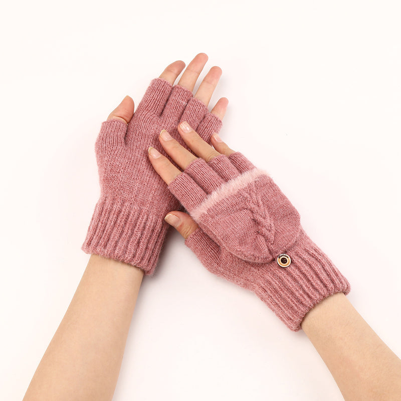 Gants Tricotés Sans Doigts Avec Rabat Mitaine