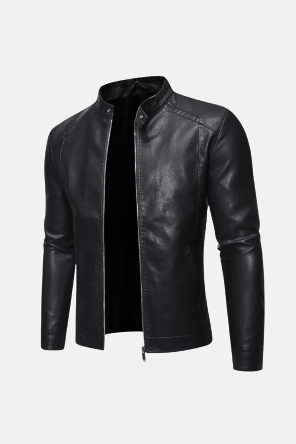 Veste En Cuir à Col Montant