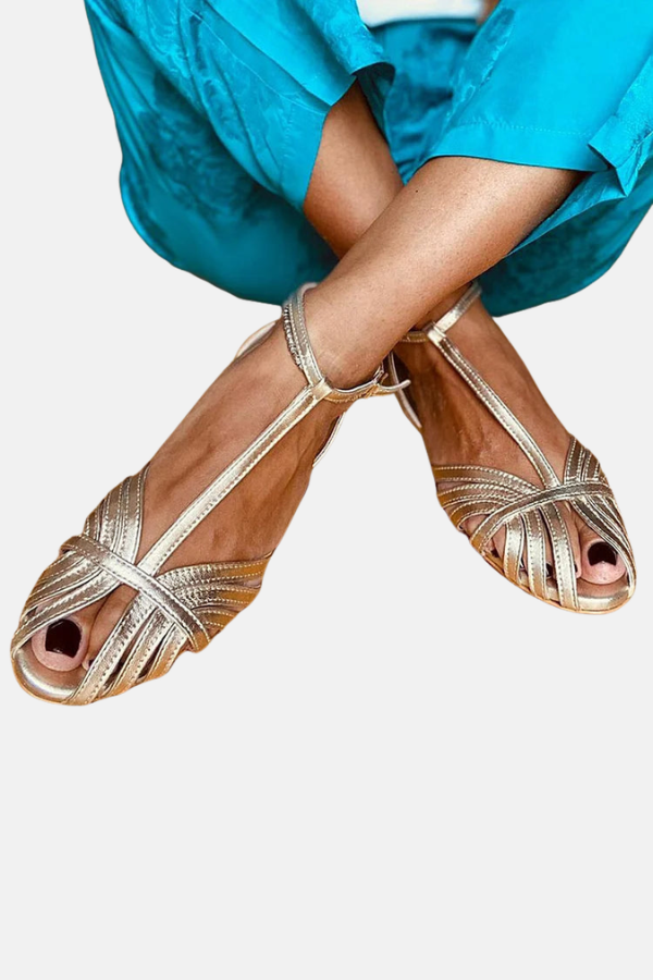 Elena | Sandales dorées à bride et design croisé