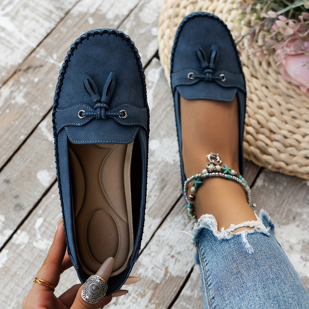 Nadine™ | Mocassins classiques avec détail pompons