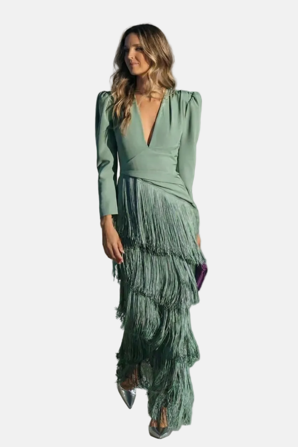 Isabelle | Robe midi élégante avec manches à franges