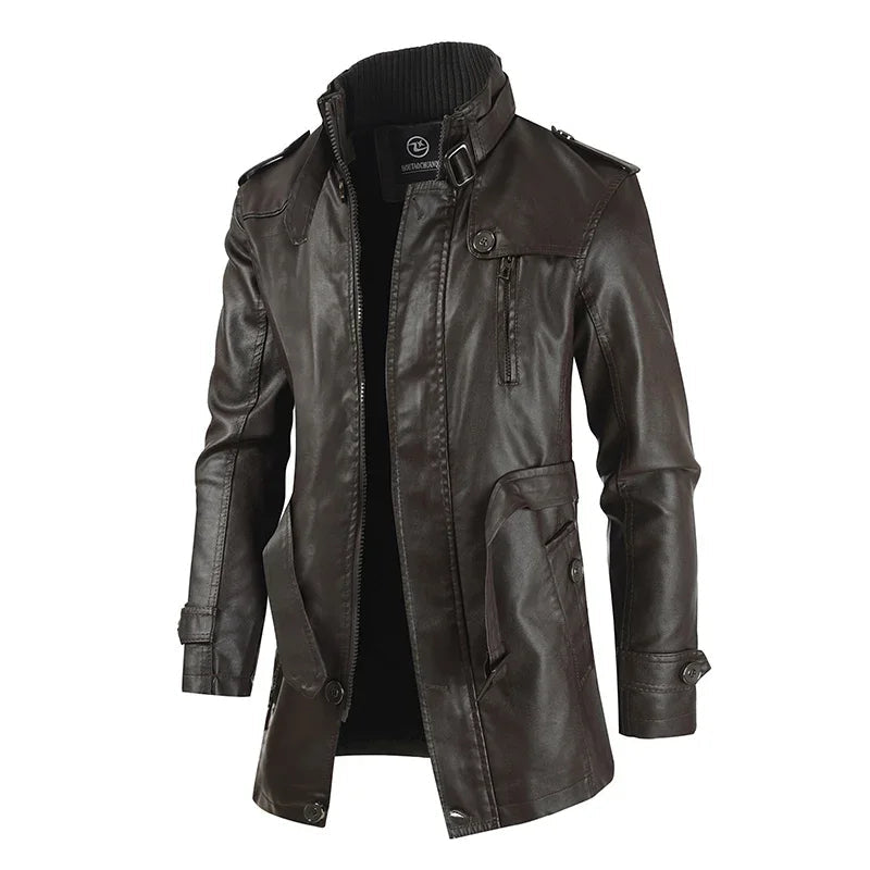 Veste de Motard Longue en Cuir Élégante