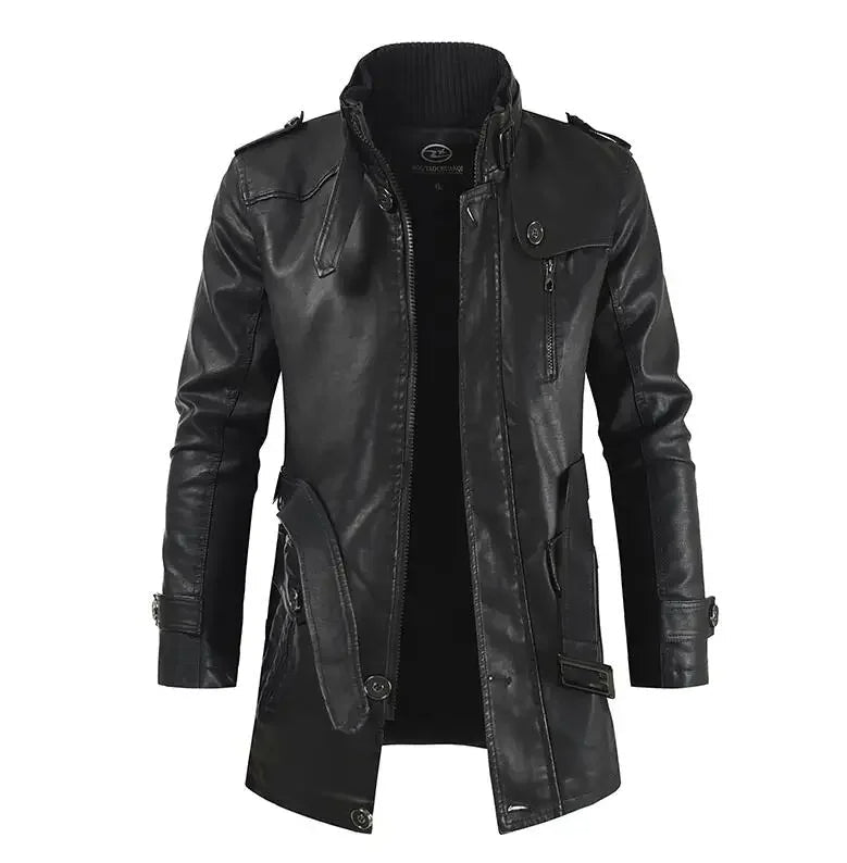 Veste de Motard Longue en Cuir Élégante