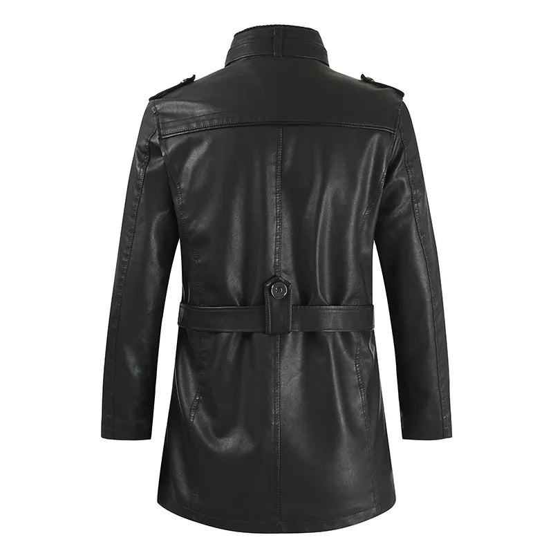 Veste de Motard Longue en Cuir Élégante