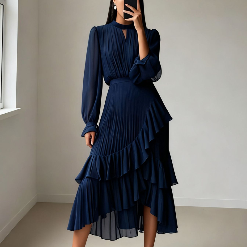Sophia | Robe Midi Plissée à Volants