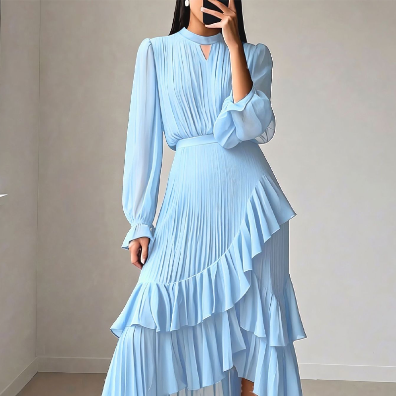 Sophia | Robe Midi Plissée à Volants