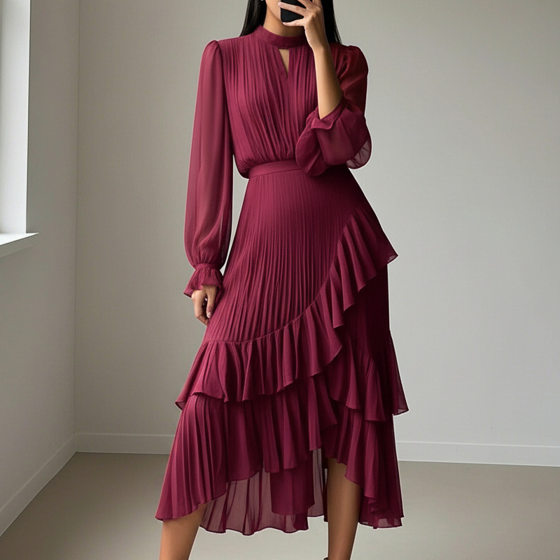 Sophia | Robe Midi Plissée à Volants